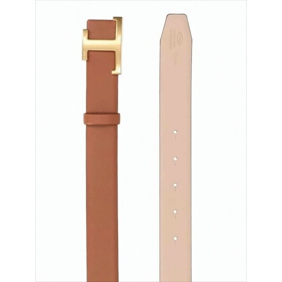 Tods Brown Leather Belt With Gold-Tone Buckle Detail - NWT